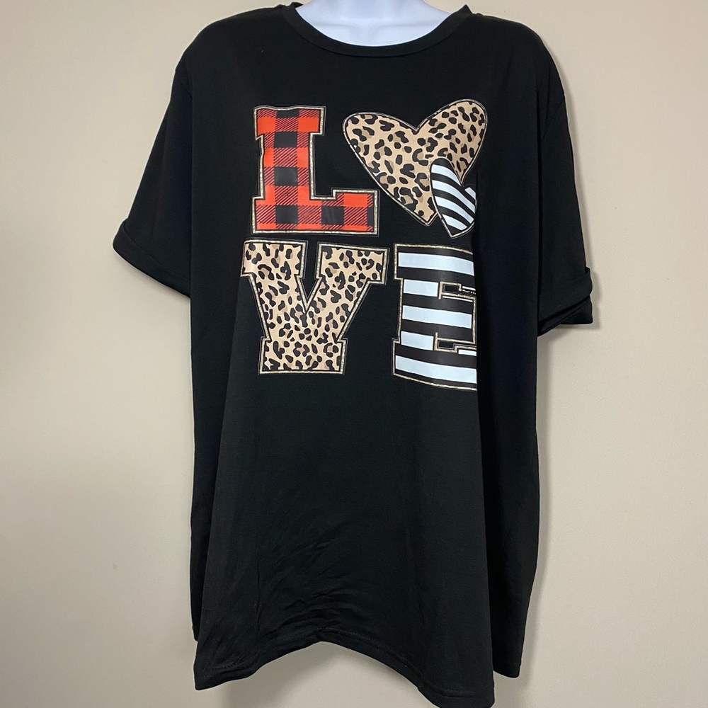 Black and Red Short Sleeve Tee with Love Graphic